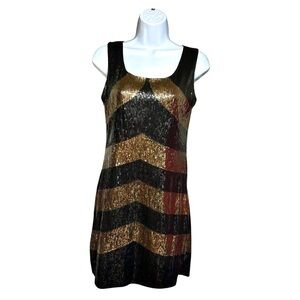 Verty Gold Brown Black Sequin Bodycon Stretchy Dress Size M Party Event Vibe